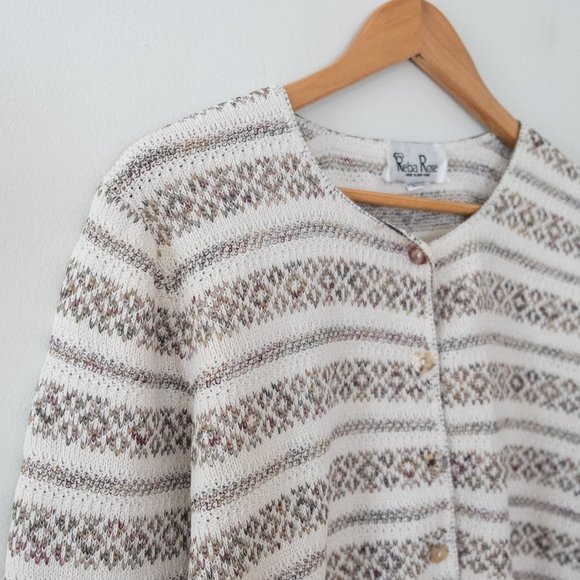 Reba Rose Vintage Striped Cardigan Sweater with Shell Buttons - Picture 3 of 5